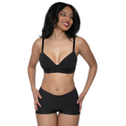 Model showcasing Organic Cotton Shortie Underwear in color Black - Front View