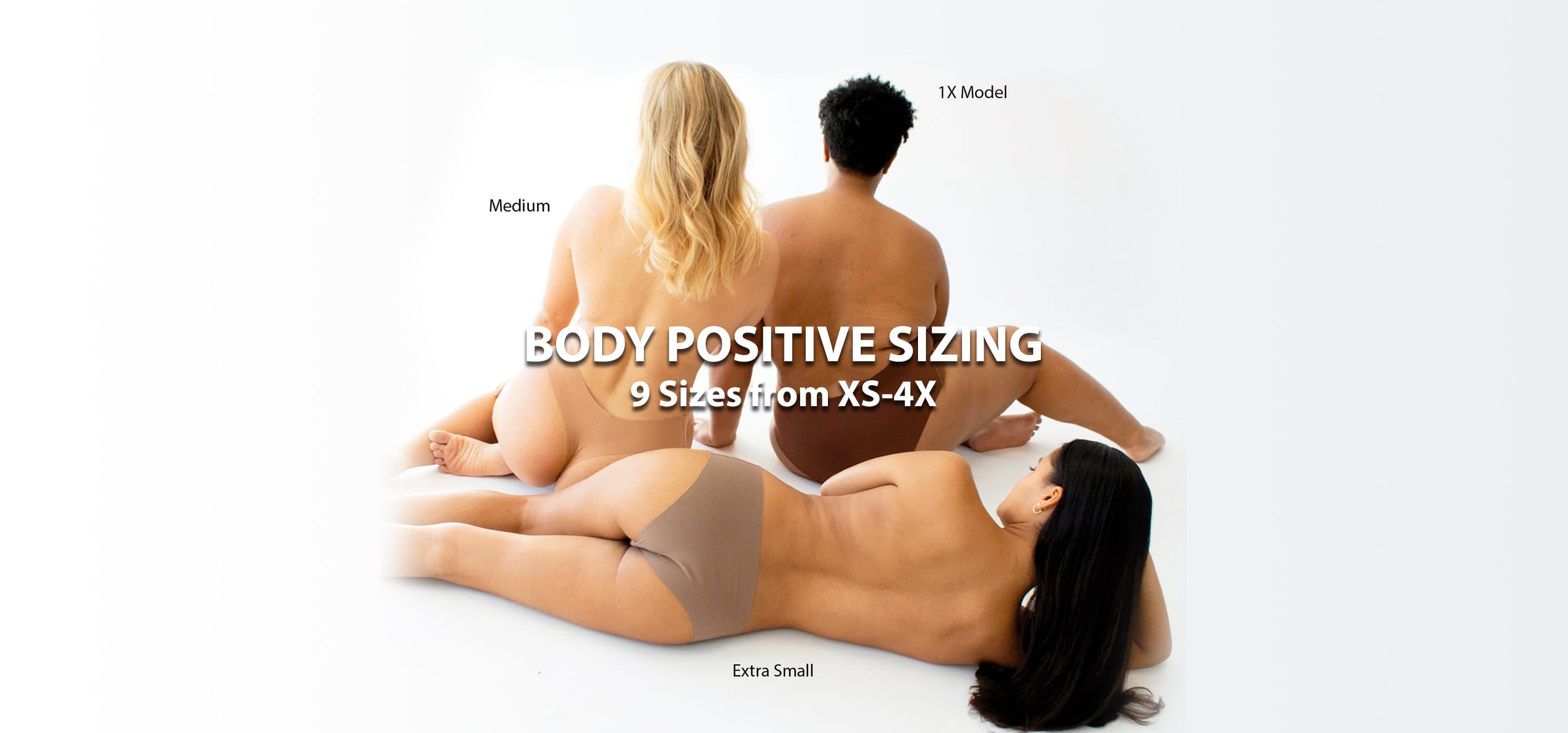 Hero - 3 women models displaying body positive sizing 